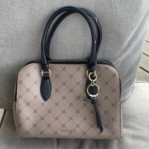 Nine West Taupe Satchel with Black Handles and Gold Hardware